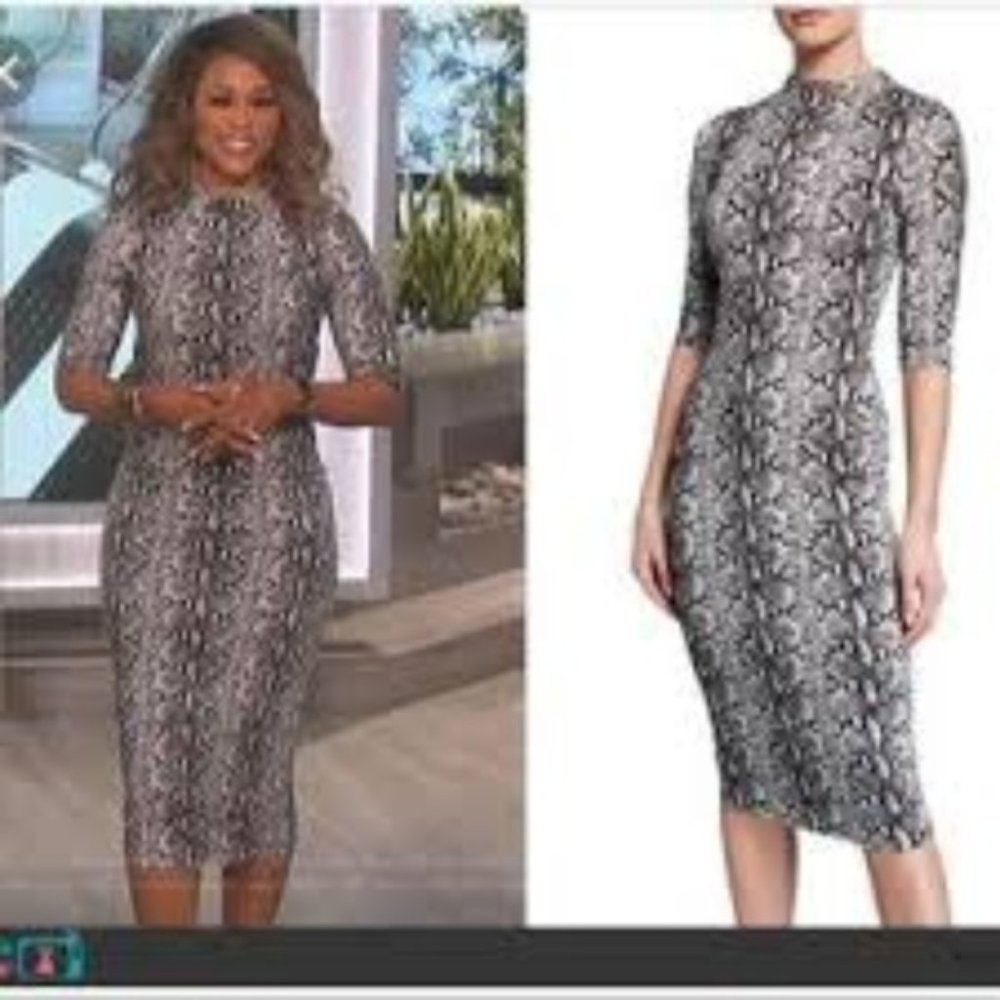 Alice + Olivia Delora Snake-Print Mock-Neck Dress